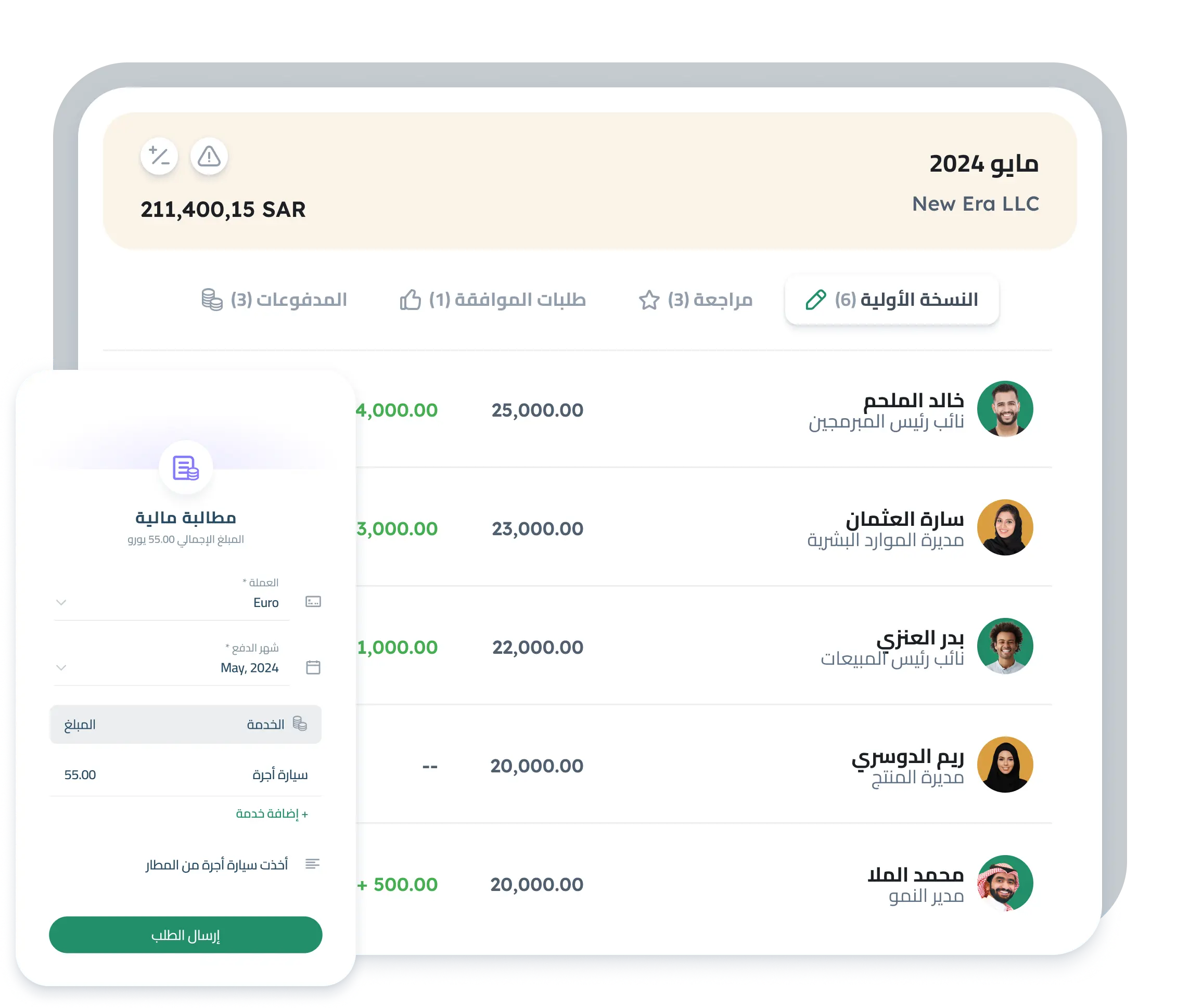 Payroll Dashboard showing payroll processing and expense claims